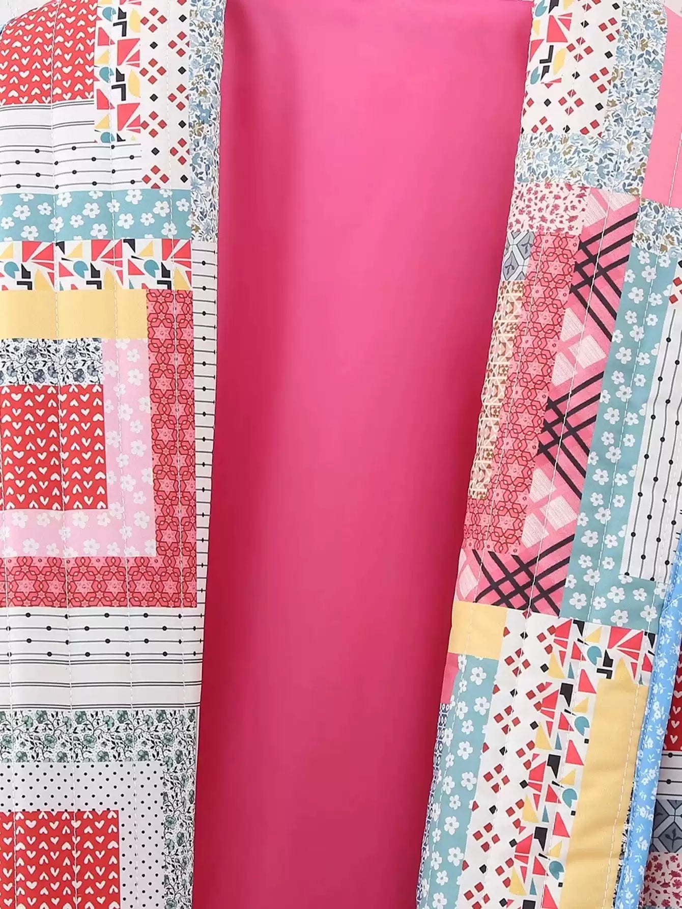 Patchwork Gequiltede Jas met Open Voorkant en Vrolijke Kleuren