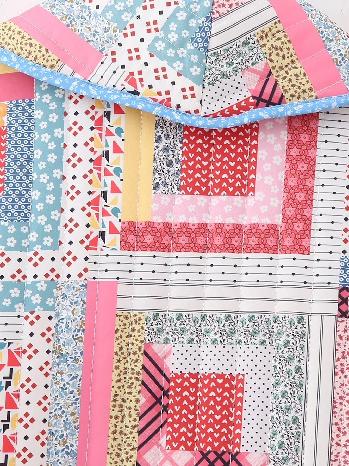 Patchwork Gequiltede Jas met Open Voorkant en Vrolijke Kleuren