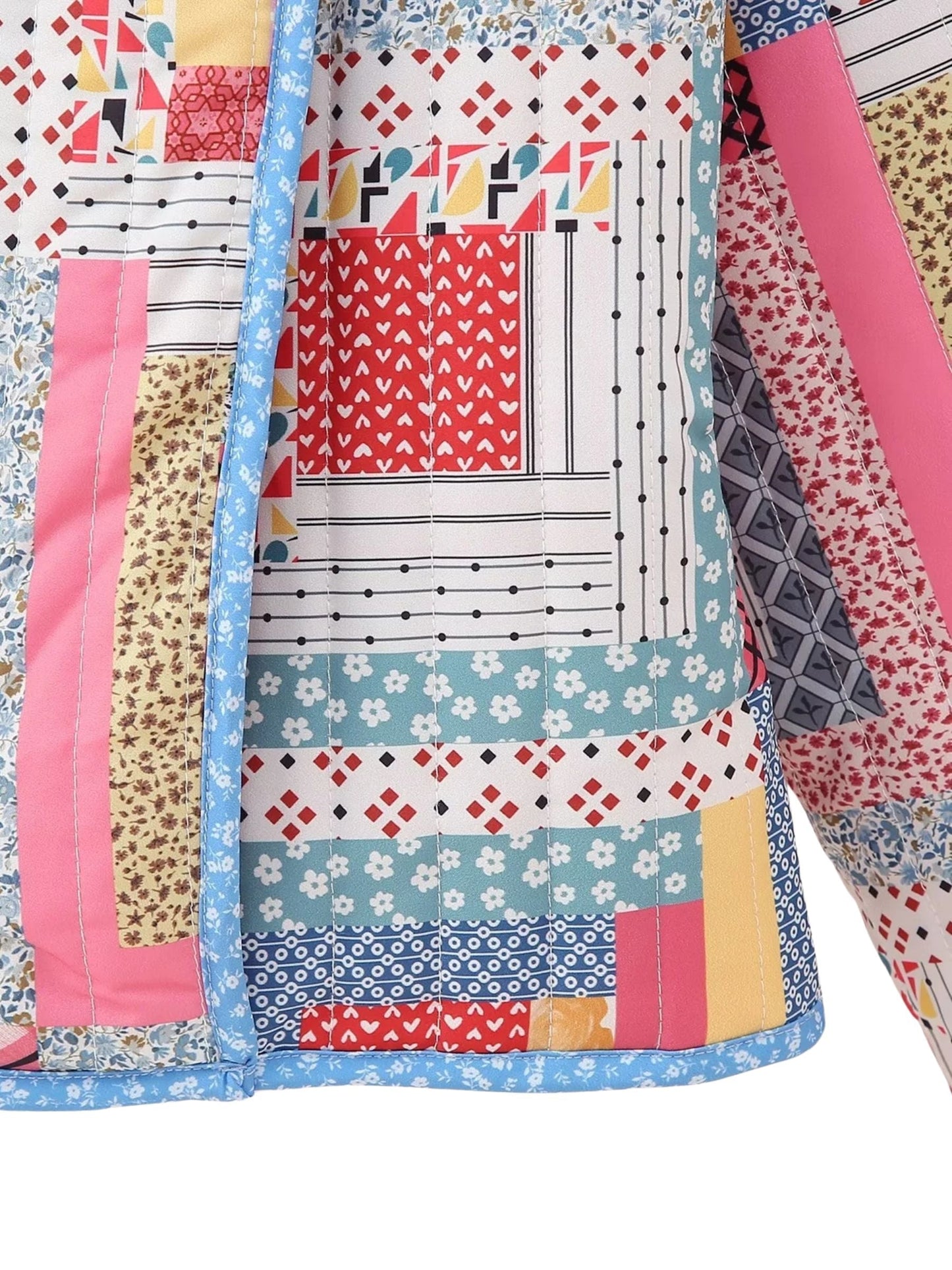 Patchwork Gequiltede Jas met Open Voorkant en Vrolijke Kleuren