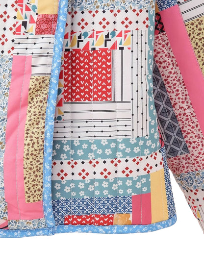 Patchwork Gequiltede Jas met Open Voorkant en Vrolijke Kleuren