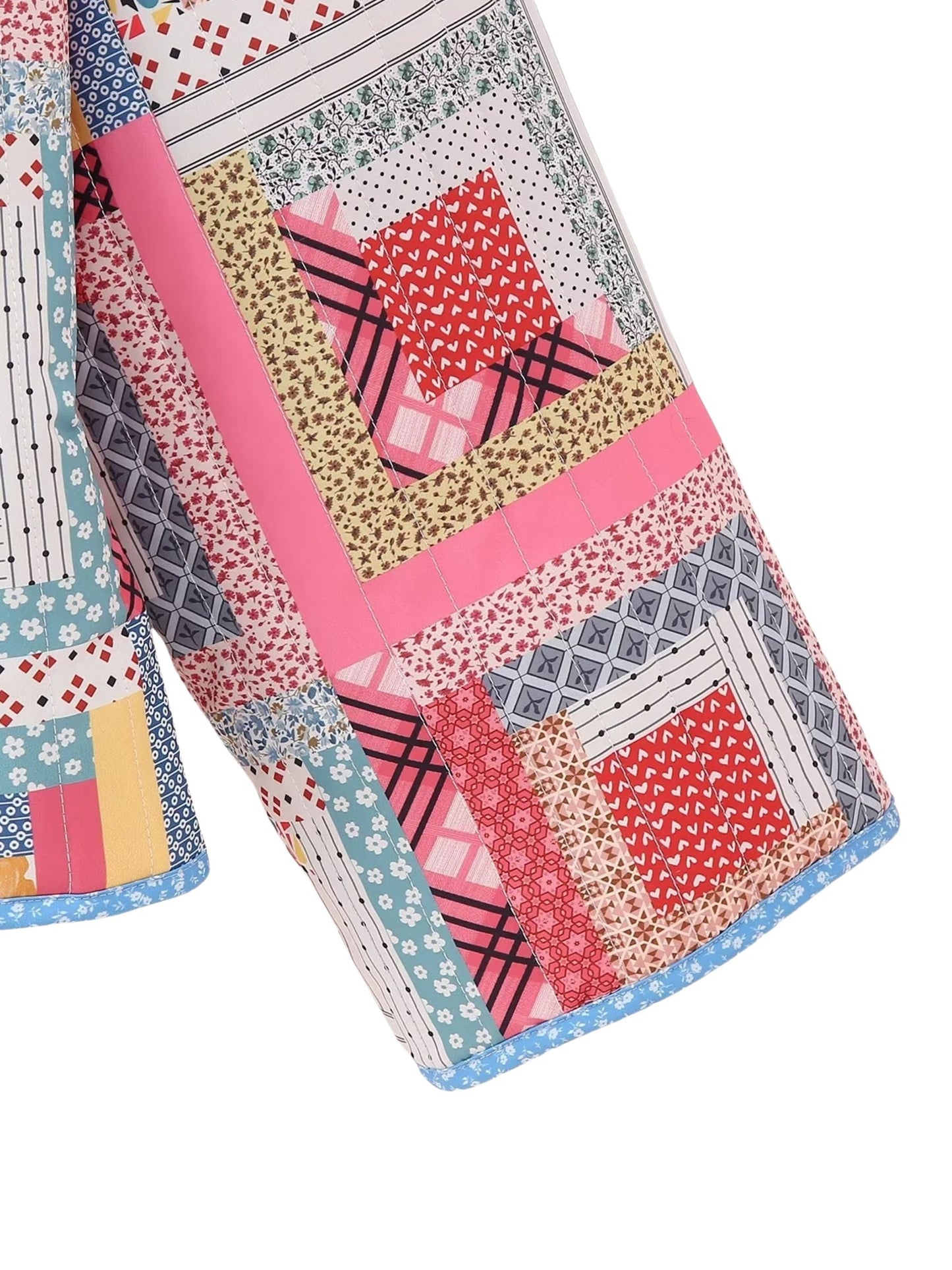 Patchwork Gequiltede Jas met Open Voorkant en Vrolijke Kleuren