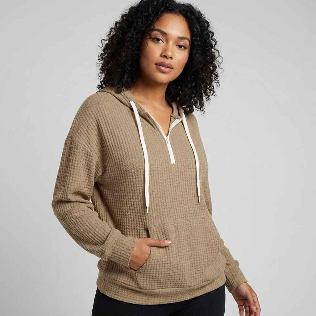 Relaxed dames hoodie met halve ritssluiting