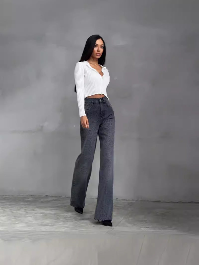 Retro Gewassen Denim Hoge Taille Slim Fit Jeans voor Dames