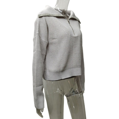 Retro V-hals Trui met Lange Mouwen voor Dames - Los Ontwerp met Revers en Rits