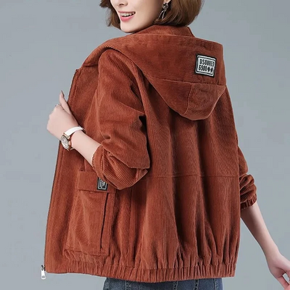 Ribfluwelen dames jas met capuchon – Mila