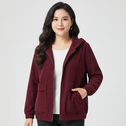 Ribfluwelen dames jas met capuchon – Mila