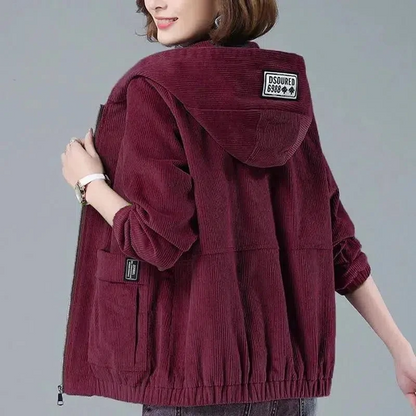 Ribfluwelen dames jas met capuchon – Mila
