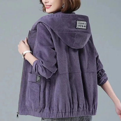 Ribfluwelen dames jas met capuchon – Mila