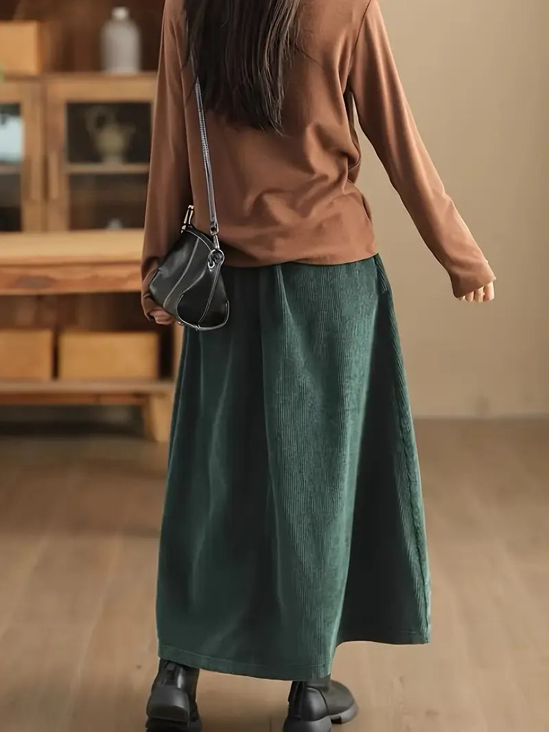 Ribfluwelen maxi damesrok  – Cassia