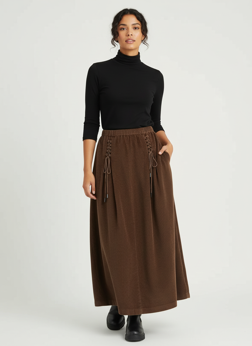 Ribfluwelen maxi damesrok  – Cassia