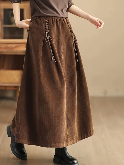 Ribfluwelen maxi damesrok  – Cassia