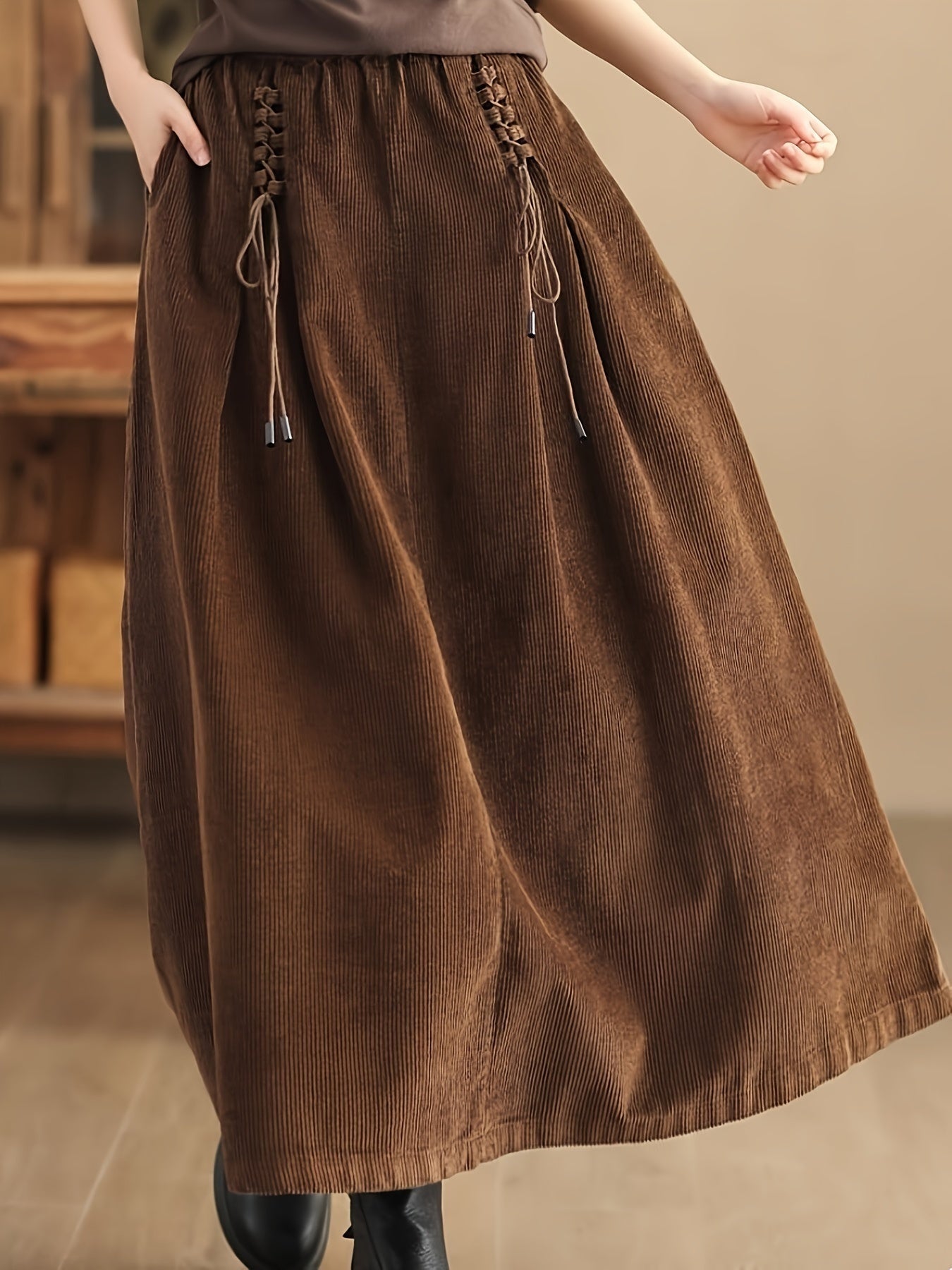 Ribfluwelen maxi damesrok  – Cassia