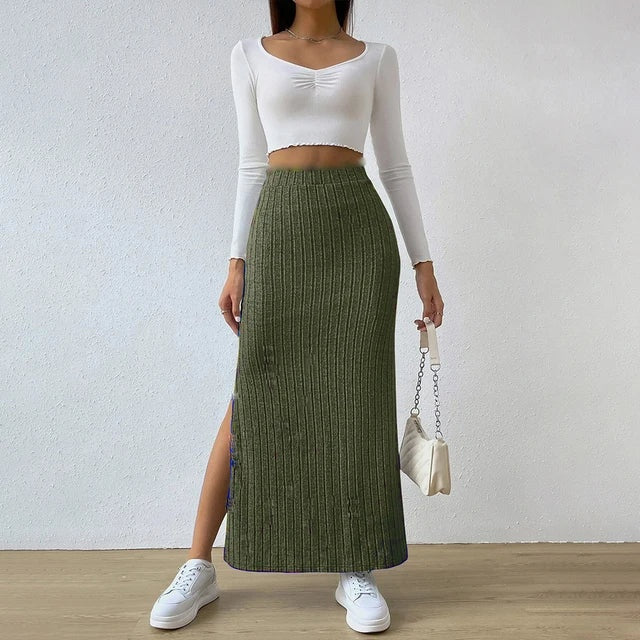 Ribgebreide maxi rok – Emilia