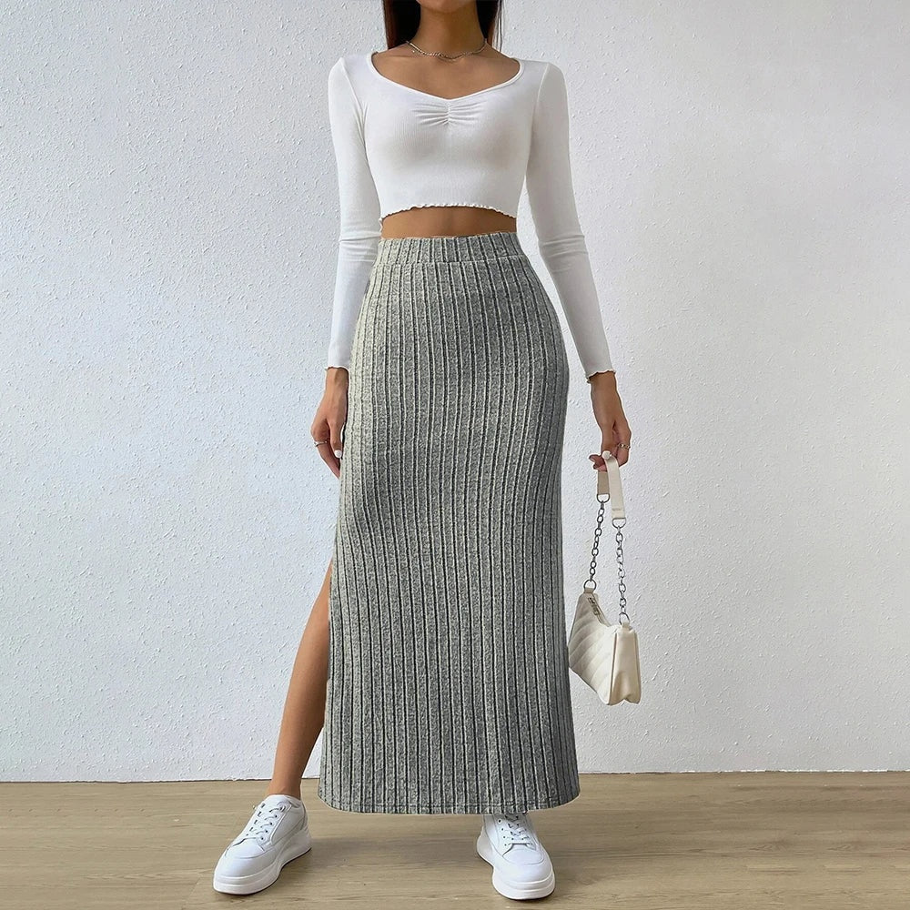 Ribgebreide maxi rok – Emilia