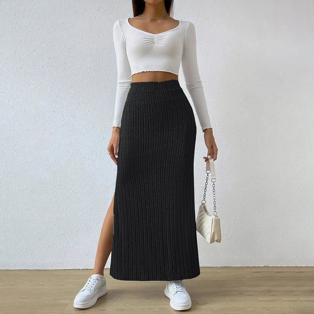 Ribgebreide maxi rok – Emilia