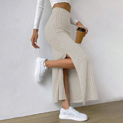 Ribgebreide maxi rok – Emilia