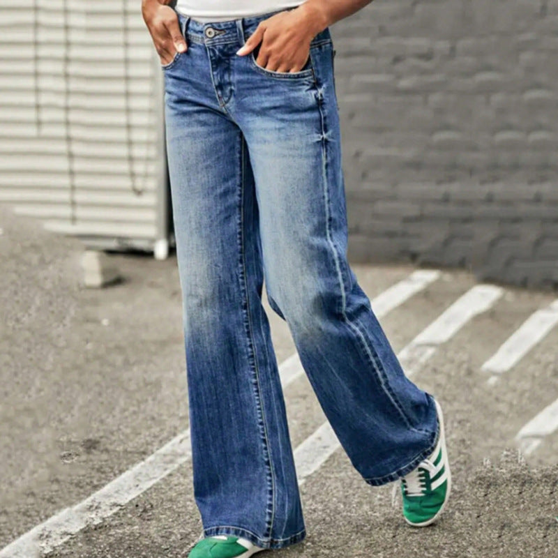 Rivana | Dames Jeans Spijkerbroek - Wijde Pijpen En Geborduurde Zijkanten Denim