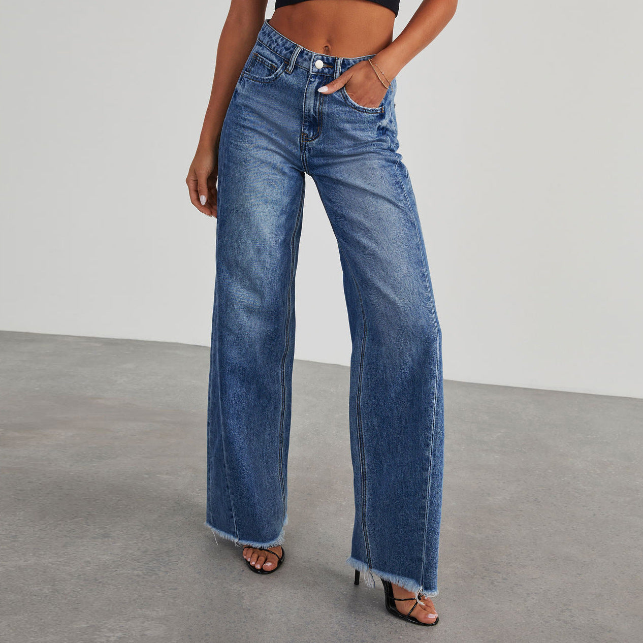 Rivana | Dames Uitlopende Jeans Denim met Raw Zoom en Casual