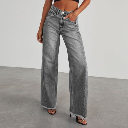 Rivana | Dames Uitlopende Jeans Denim met Raw Zoom en Casual
