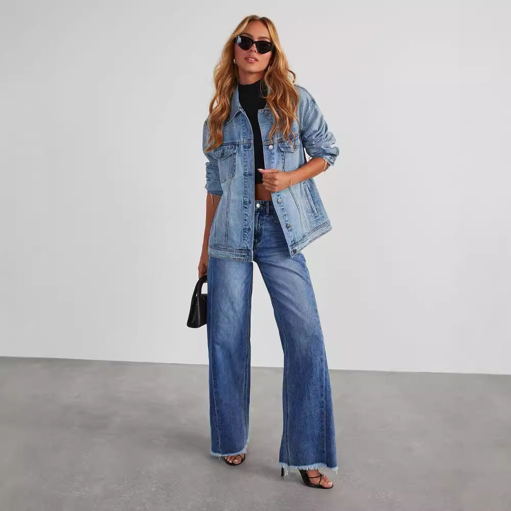 Rivana | Dames Uitlopende Jeans Denim met Raw Zoom en Casual