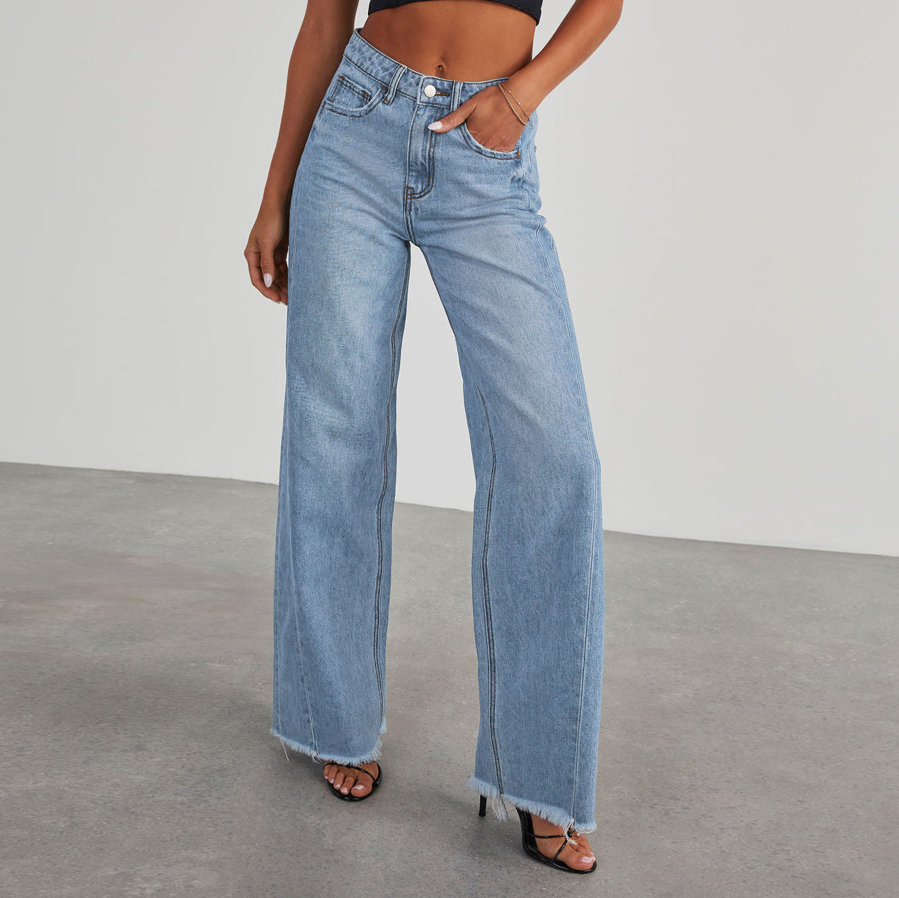 Rivana | Dames Uitlopende Jeans Denim met Raw Zoom en Casual