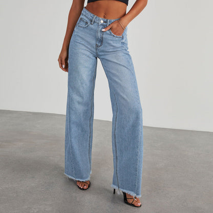 Rivana | Dames Uitlopende Jeans Denim met Raw Zoom en Casual