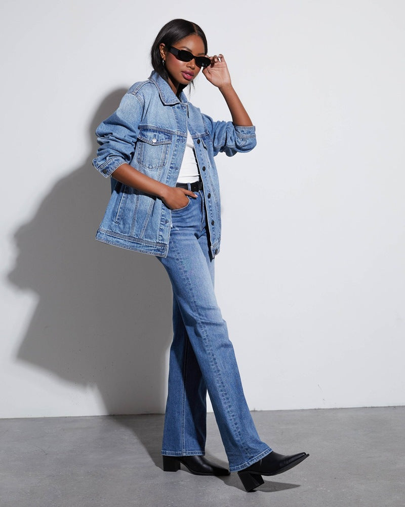 Rivana | Dames Uitlopende Jeans Denim met Raw Zoom en Casual