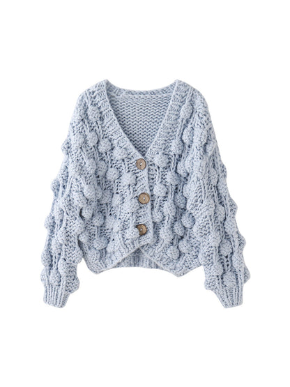 Roze Popcorn Gebreide Cardigan voor Dames - Handgemaakt en Comfortabel