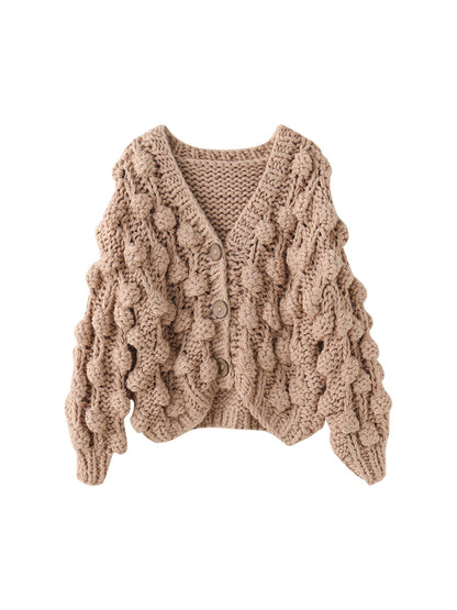 Roze Popcorn Gebreide Cardigan voor Dames - Handgemaakt en Comfortabel