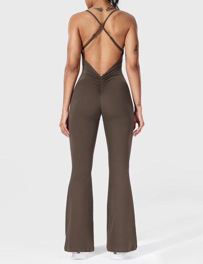 Serafina | Rugloze Flare Jumpsuit met verstelbare bandjes