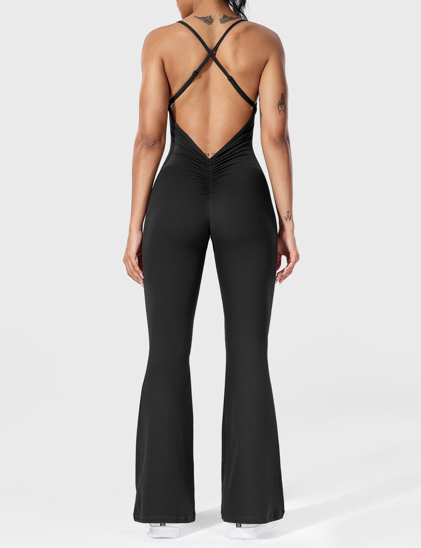 Serafina | Rugloze Flare Jumpsuit met verstelbare bandjes
