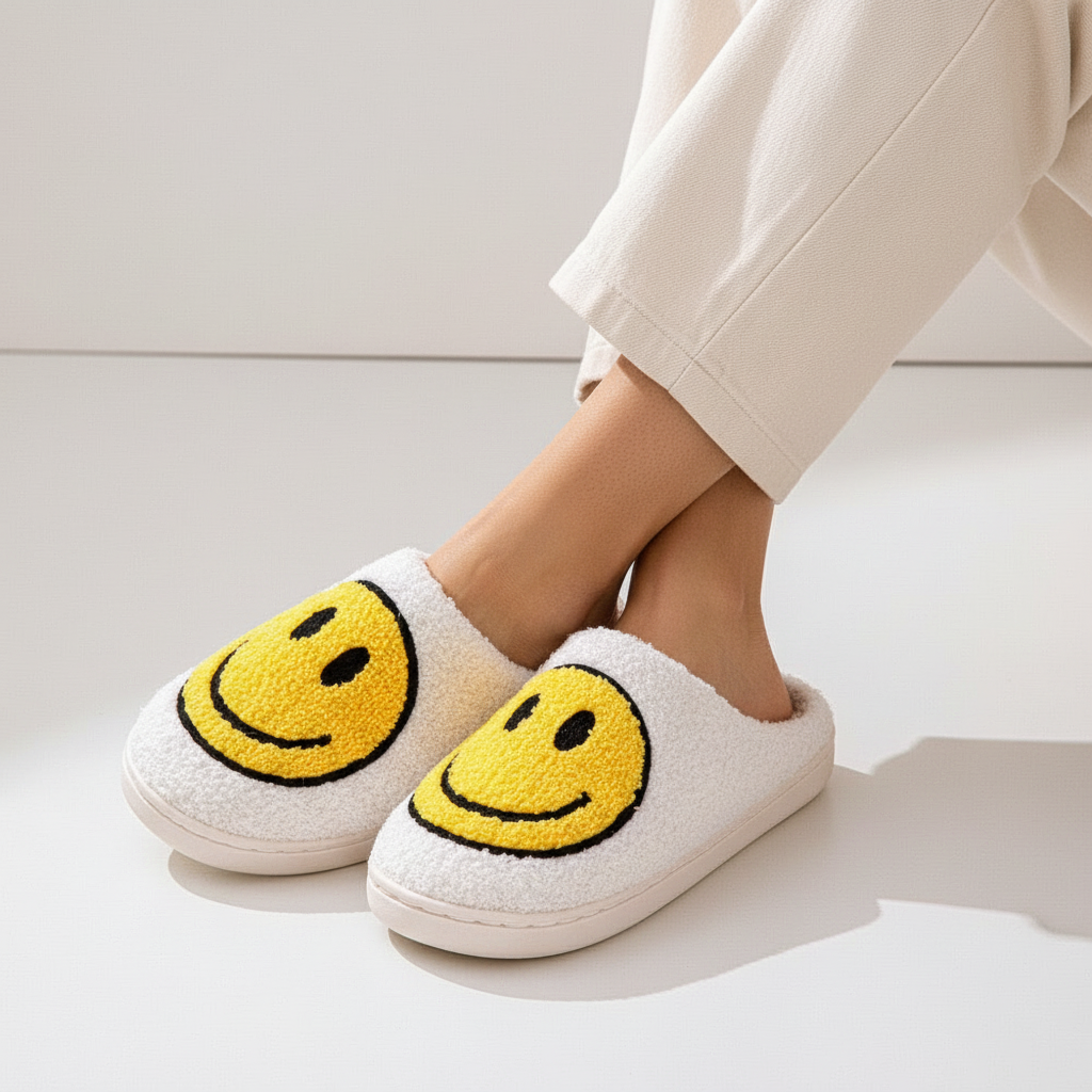 Smiley teddy pantoffels met zachte voering