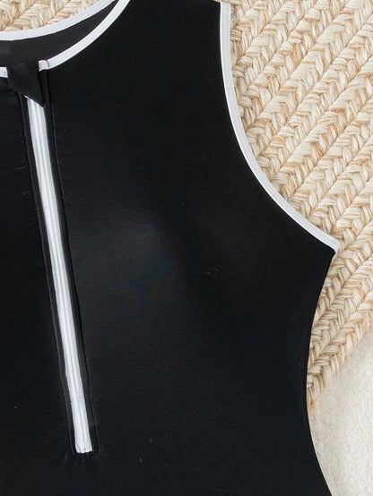 Soleil Badpak Dames | Sportief Elegant met Rits, Hoog Sluiting, Sneldrogend