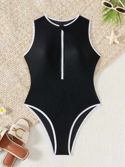 Soleil Badpak Dames | Sportief Elegant met Rits, Hoog Sluiting, Sneldrogend