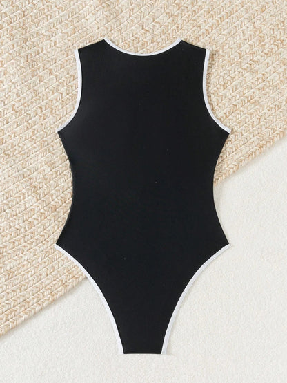 Soleil Badpak Dames | Sportief Elegant met Rits, Hoog Sluiting, Sneldrogend