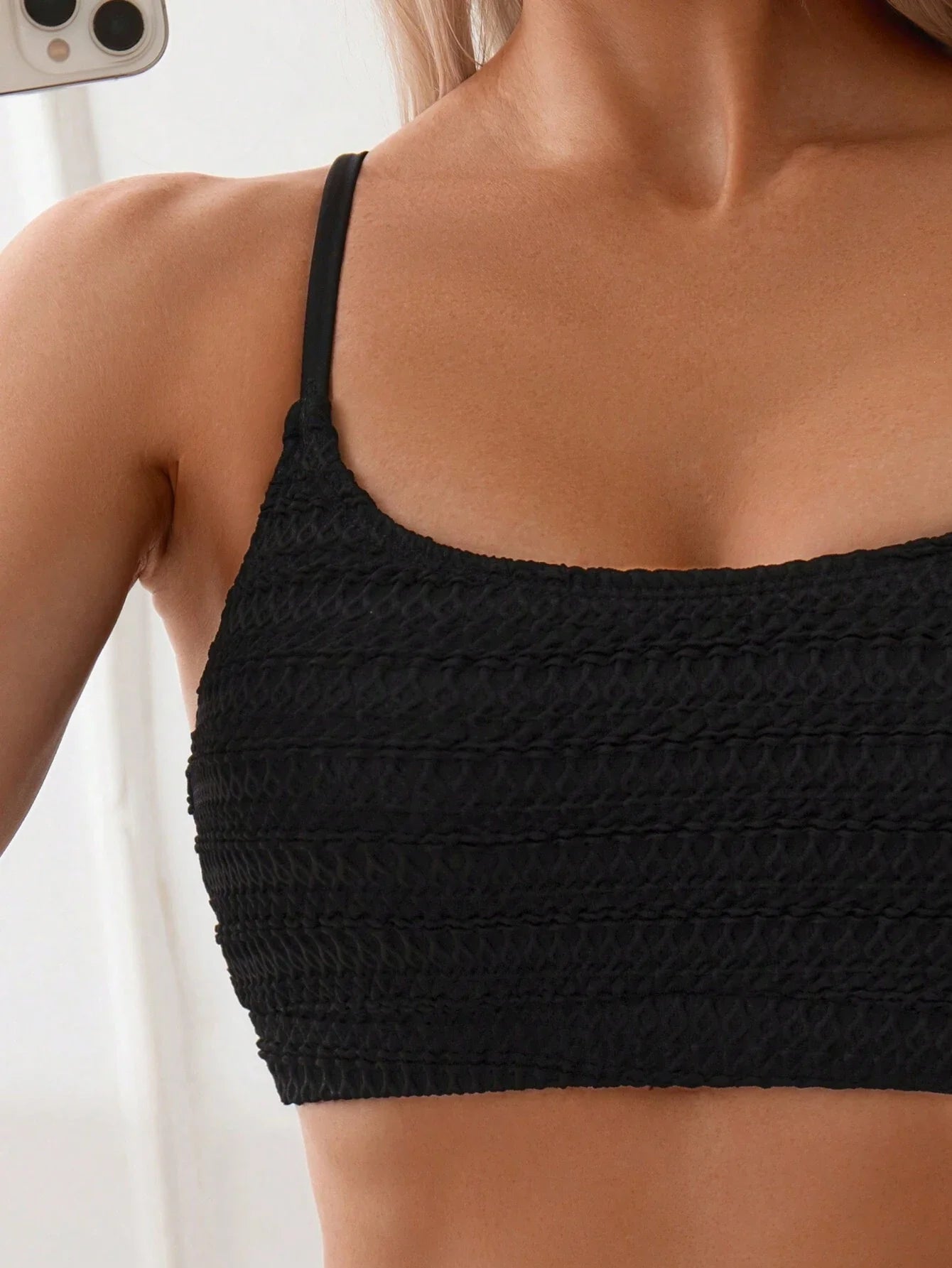 Soleil Dames Bikini | Zwart, Gerimpeld Design, Hoog-Waist