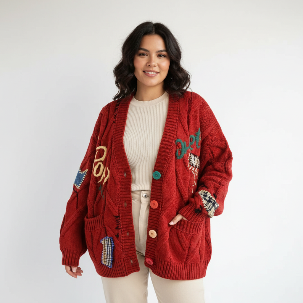 Speels gebreid dames vest met patchwork details – Demi