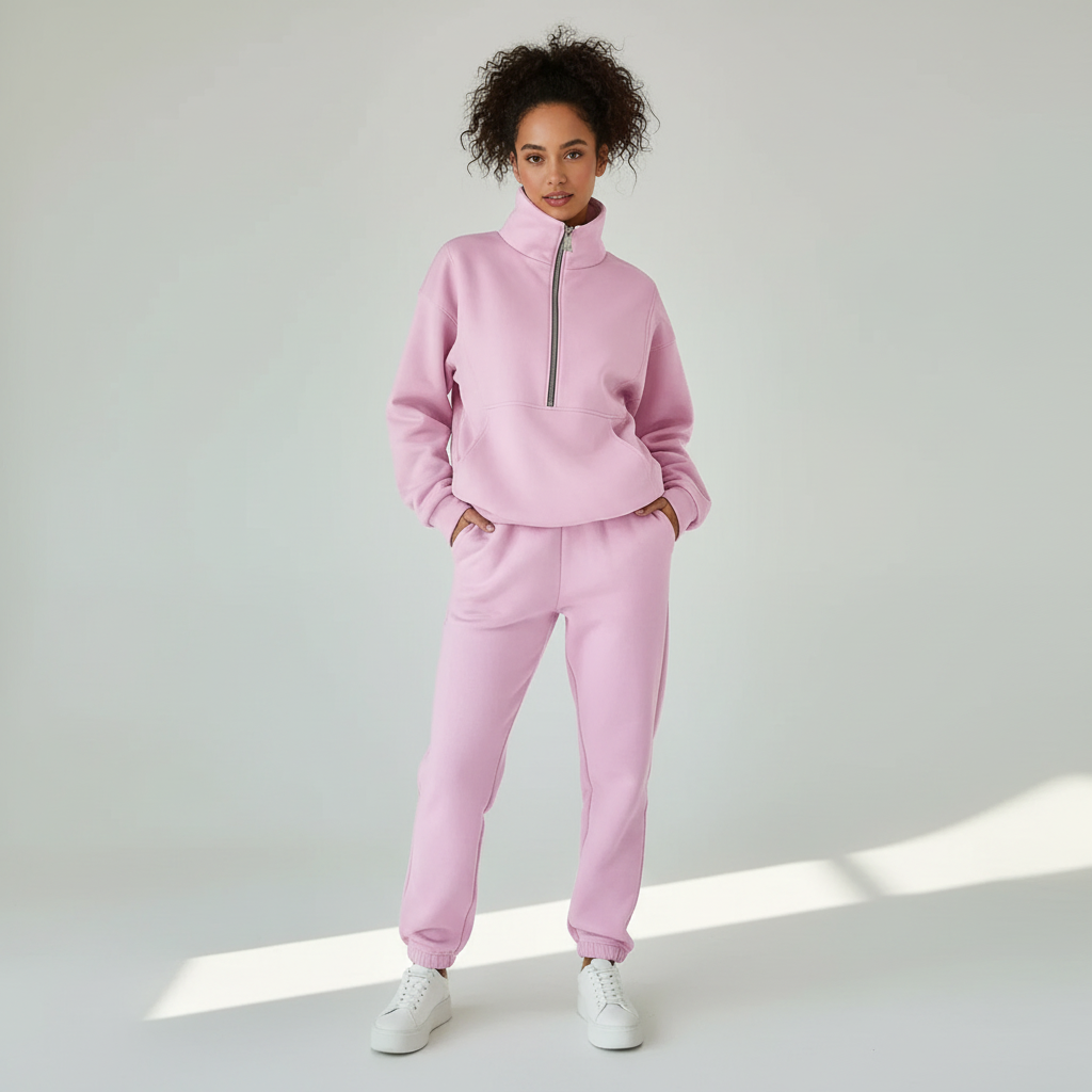 Sportieve dames set met half-zip trui en comfortabele broek