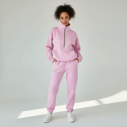 Sportieve dames set met half-zip trui en comfortabele broek