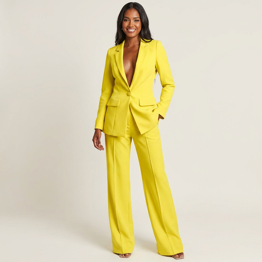 Stijlvol damespak met blazer en wide leg broek – Amélie