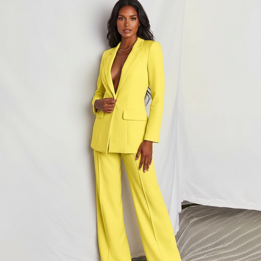 Stijlvol damespak met blazer en wide leg broek – Amélie