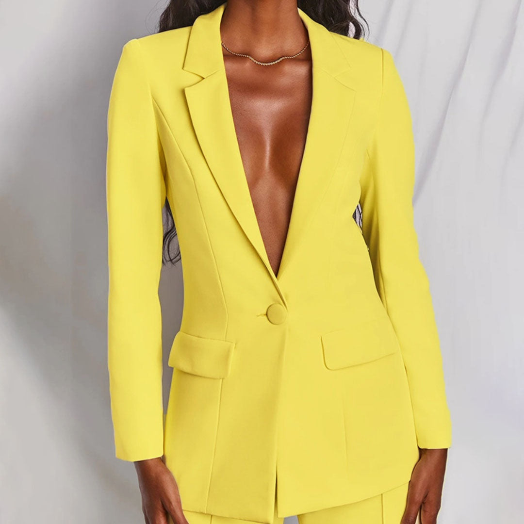 Stijlvol damespak met blazer en wide leg broek – Amélie