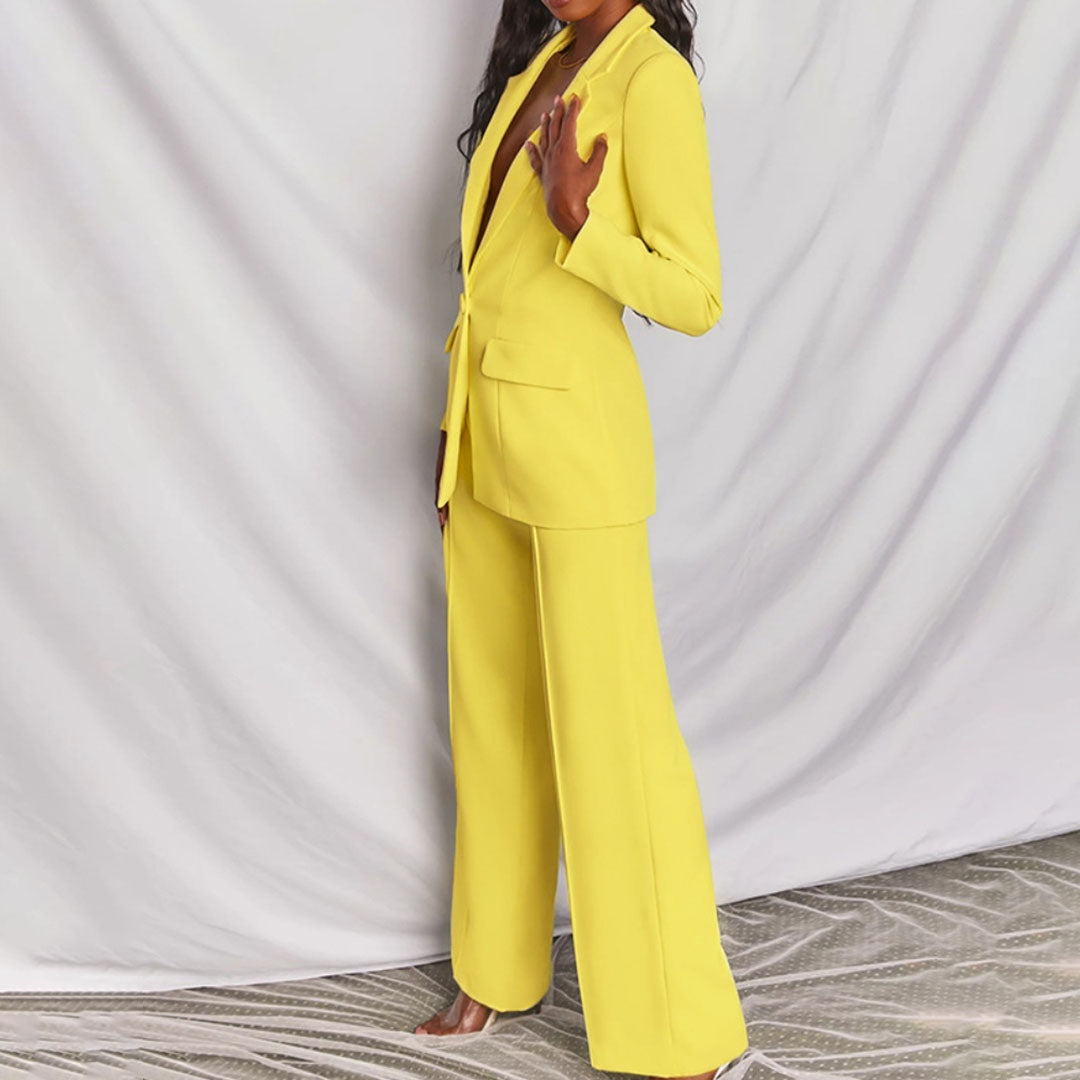 Stijlvol damespak met blazer en wide leg broek – Amélie