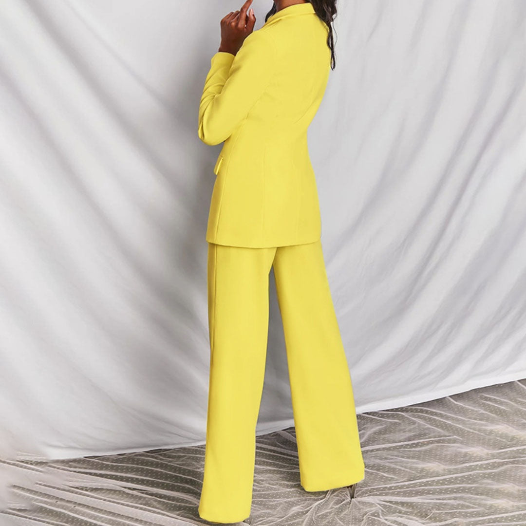 Stijlvol damespak met blazer en wide leg broek – Amélie
