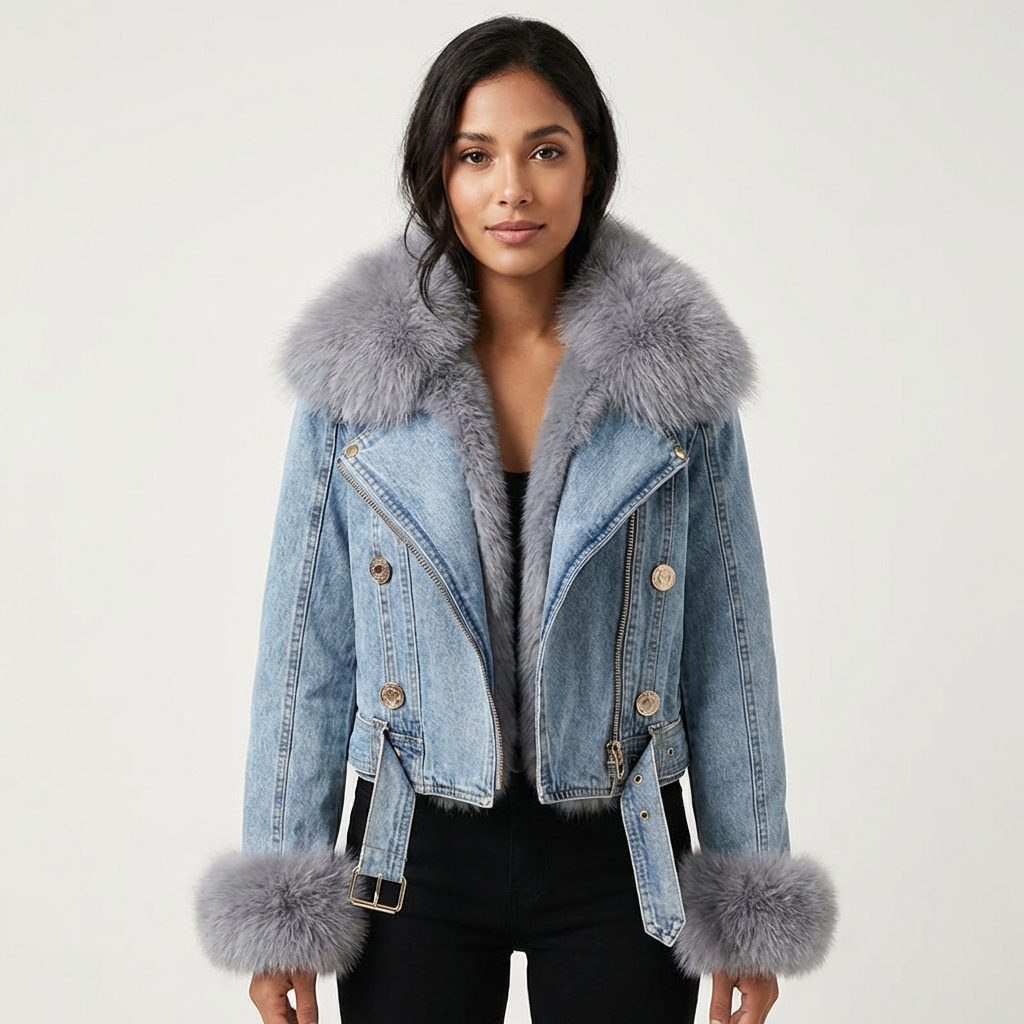 Stijlvol denim jack met faux fur kraag – Celeste