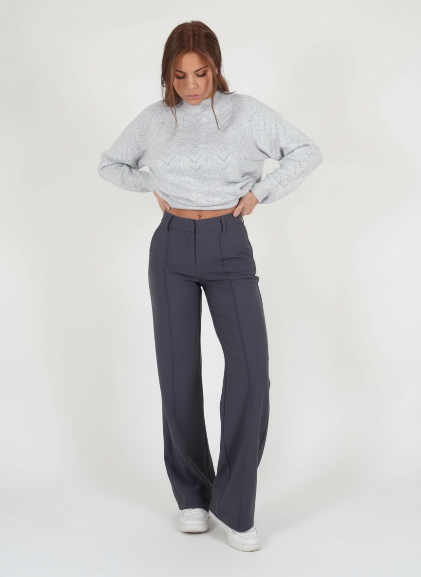 Stijlvolle High-Waist Pantalon Met Rechte Pijpen
