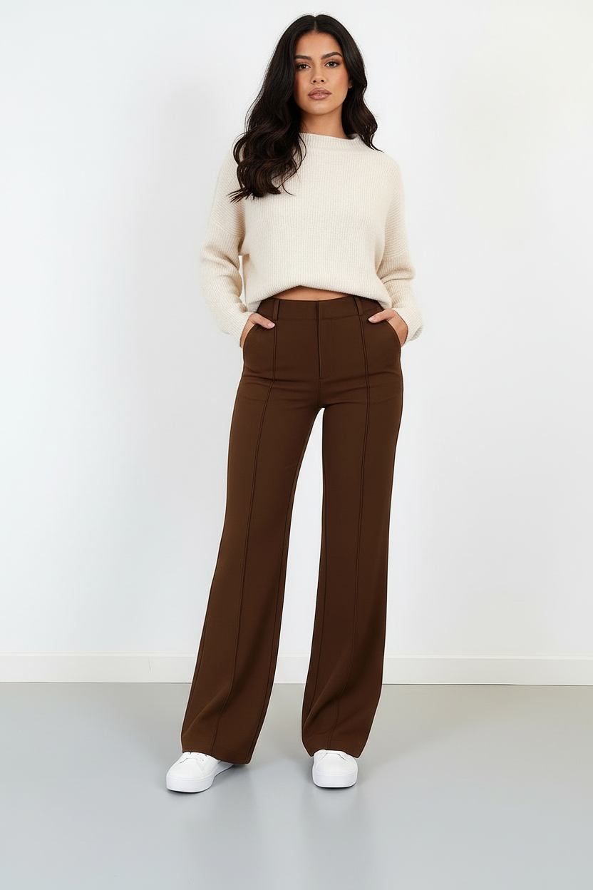 Stijlvolle High-Waist Pantalon Met Rechte Pijpen