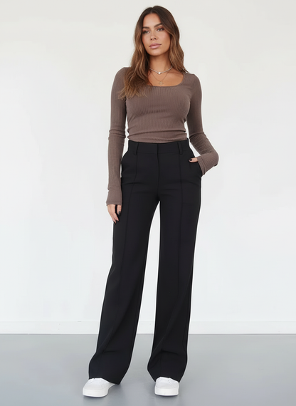 Stijlvolle High-Waist Pantalon Met Rechte Pijpen