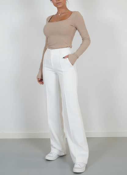 Stijlvolle High-Waist Pantalon Met Rechte Pijpen