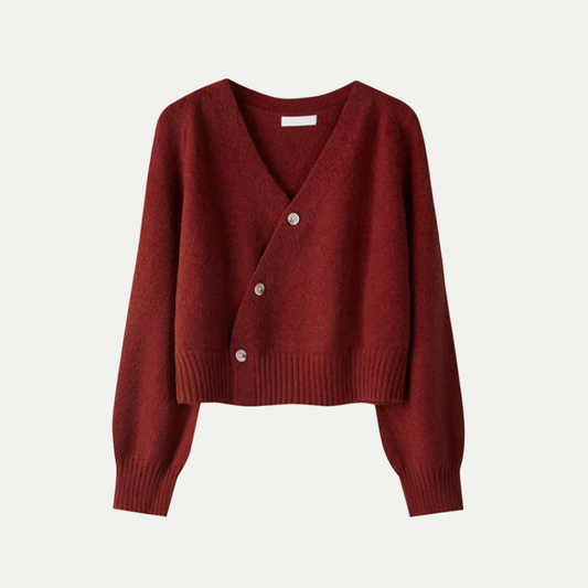 Stijlvolle V-hals Cardigan met Scheve Knopen van Merinowol